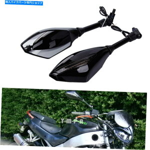 Mirror ホンダスズキ山海川崎のためのLEDターン信号が付いている黒いオートバイの鏡 Black Motorcycle Mirrors With LED Turn Signals For Honda Suzuki Yamaha Kawasaki