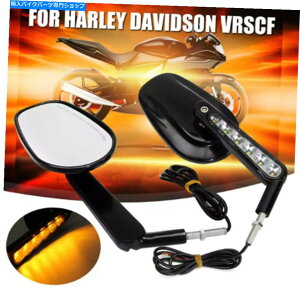 Mirror n[[_rbh\VRSCF̂߂LED^[MCgtĂI[goC̔wʐ}̃~[ Motorcycle Rear View Mirror with LED Turn Signal Light For Harley Davidson VRSCF