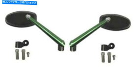 Mirror ブラックヘッド＆グリーンステム8mmまたは10mm（ペア）付きミラーCNCオーバル Mirrors CNC Oval with Black Head & Green Stem 8mm or 10mm (Pair)