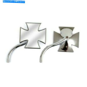 Mirror 1yA~[}^NXAJ[uVtgANAn[[_rbh\ 1 Pair Mirror Maltese Cross, Curved Shaft, Chrome, for Harley Davidson