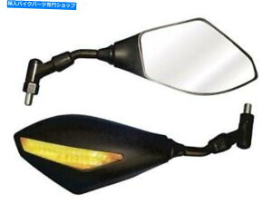 Mirror LED10mmyAtĂoCNCMRU015I[goC]Ԃ̕ՓIȃgC̖ؔn Bikeit MRU015 Motorcycle Bike Universal Trojan Mirror With LED Black 10mm Pair