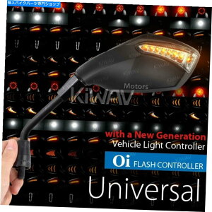 Mirror ubN~[t@XgLED +tbV[Xg{[yAoCN Black Mirror Fist Built-in LED + flasher strobe relay Pair fits Motorcycles 
