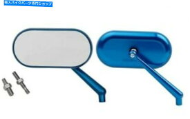 Mirror ハンドルバーミラーセットのアーレンネスグロス青い楕円形の凸面サイドビューネジ Arlen Ness Gloss Blue Oval Convex Side View Screw in Handlebar Mirror Set