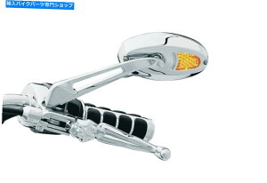 Mirror �N���C���L��1431�N���[���^�[���M���n���h���o�[�~���[W /�t���b�g�K���X�n�[���[���g���b�N Kuryakyn 1431 Chrome Turn Signal Handlebar Mirrors w/ Flat Glass Harley Metric