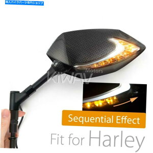 Mirror J[{X^C̃Vt@[LED~[2FV[PVtBbgJX^n[[oCN carbon style Lucifer led mirror two color sequential fits custom Harley bikes 