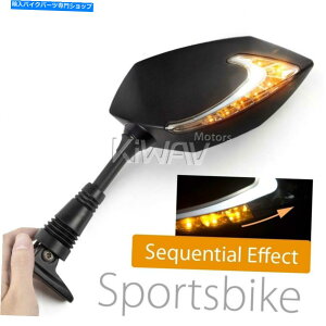 Mirror ubNVt@[LED~[2FʃtFAO}EgX|[coCN Black Lucifer led mirror two color sequential effect fairing mount sportsbike 