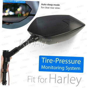 Mirror Kiwav Black Mirrors�o�b�N����TPMS���j�^�[5/16 "�n�[���[�I�[�g�o�C�� KiWAV black mirrors BUCK built-in TPMS monitor 5/16" fits Harley motorcycle ��
