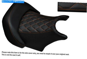 シート ダイヤモンドオレンジステッチカスタムフィットヤマハv最大1200フロントシートカバー DIAMOND ORANGE STITCH CUSTOM FITS YAMAHA V MAX 1200 FRONT SEAT COVERS