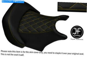 シート ヤマハV最大1200フロントライダーシートカバー用ダイヤモンドイエローステッチビニールカスタム DIAMOND YELLOW STITCH VINYL CUSTOM FOR YAMAHA V MAX 1200 FRONT RIDER SEAT COVERS