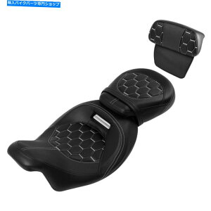 �V�[�g �h���C�o�[�������W /�w������̃t�B�b�g�n�[���[�c�[�����O14-21�z���C�g�X�e�b�` Driver & Passenger Seat w/ Backrest Fit For Harley Touring 14-21 White Stitching