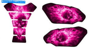 �^���N �I�[�g�o�C�^���N�p�b�h�T�C�h�Z�b�g3D�Q�������X�J���s���N�v���e�N�^�[�T�C�h�K�[�h Motorcycle Tank Pad Side Set 3D Gel Exploding Skull Pink Protector Side Guard