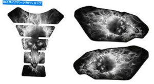 �^���N �I�[�g�o�C�^���N�p�b�h�T�C�h�Z�b�g3D�Q�������X�J���u���b�N�v���e�N�^�[�T�C�h�K�[�h Motorcycle Tank Pad Side Set 3D Gel Exploding Skull Black Protector Side Guard