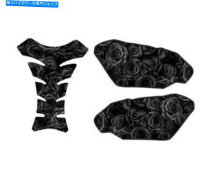 �^���N �I�[�g�o�C�^���N�p�b�h�T�C�h�Z�b�g3D�h�[���̃Q���u���b�N���[�Y�v���e�N�^�[�T�C�h�K�[�h Motorcycle Tank Pad Side Set 3D domed Gel Black Rose Protector Side Guard