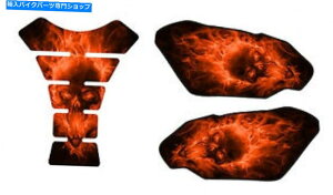 �^���N �I�[�g�o�C�^���N�p�b�h�T�C�h�Z�b�g3D�Q�������X�J���I�����W�v���e�N�^�[�T�C�h�K�[�h Motorcycle Tank Pad Side Set 3D Gel Exploding Skull Orange Protector Side Guard