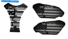 タンク オートバイタンクパッドサイドセット3Dゲルフォールニングソルジャーブラックプロテクターサイドガード Motorcycle Tank Pad Side Set 3D Gel Fallen Soldier Black Protector Side Guard