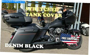 ^N č̍݌ɁIn[[2008-20Xg[g[hOChpfjubNXgb`^NJo[ US Stock! Denim Black Stretched Tank Cover for Harley 2008-20 Street Road Glide