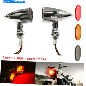 N[p[c ChromeI[goC̃~jeLED^[VOi̐ԂCgCWP[^[ Chrome Motorcycle Mini Bullet LED Turn Signal Red Light Indicator for Harley