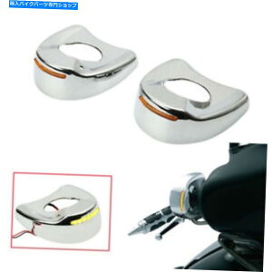 N[p[c yAN[~[Jo[LbvtFAOLEDn[[c[O96-13 Pair Chrome Mirror Cover Cap Fairing LED Yellow Light For Harley Touring 96-13
