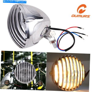 N[p[c n[[{o[_Ci[T[̂߂̃I[goC̊ۂ߂ꂽOwbhCgwbhv Motorcycle Round Finned Grill Headlight Head Lamp For Harley Bobber Dyna Racer