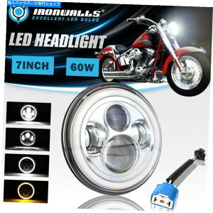 �N���[���p�[�c 7 Chrome LED�w�b�h���C�gHi-Lo DRL Angel Eyes for Harley Honda Yamaha�I�[�g�o�C 7 Chrome LED Headlight Hi-Lo DRL Angel Eyes for Harley Honda Yamaha Motorcycle�y���s�A���i�z