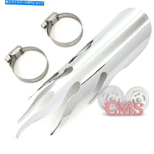 N[p[c 1~3 / 4C`n[[pCvJX^`bp[}t[pNt[rKXMV[h Chrome Flame Exhaust Heat Shield for 1-3/4" Harley Pipe & Custom Chopper Muffler