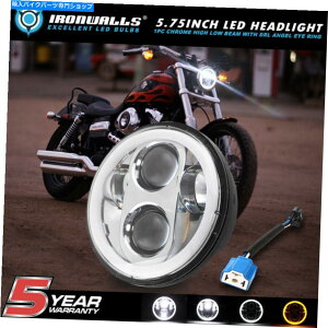 N[p[c 5.75 "5-3 / 4 LEDNwbhCgnC[_rbh\_Cî߂̍ႢDRLVg̖ 5.75" 5-3/4 LED Chrome Headlight High Low DRL Angel Eye for Harley Davidson Dyna