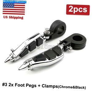 N[p[c NnCEFCtbgyOtbgXg1-1 / 4 "GWK[h}Egn[[pNv Chrome Highway Foot Pegs Footrest 1-1/4" Engine Guard Mounts Clamps for Harley
