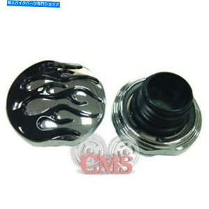 N[p[c ubNt[ƃNxgxgKXLbvZbg84-95n[[\tg Chrome With Black Flame Vented & Non Vented Gas Cap Set 84-95 Harley Softail