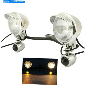 N[p[c n[[̂߂̃^[VOiX|bgtHOvCgo[Lbgʉ߂NI[goC̉^] Chrome Motorcycle Driving Passing Turn Signal Spot Fog Lights Bar Kit For Harley