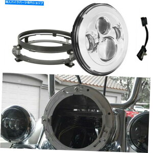 N[p[c 7C`̃NLEDvWFN^[[^[wbhCg7 "wbhCguPbg 7 Inch Chrome LED Projector Motor Headlight For Harley with 7" Headlight Bracket