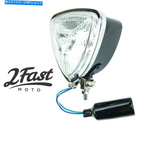 N[p[c 2fastmoto ArisvJ̎Op`̃wbhCgƃN12V{g}Eg 2FastMoto Aris Replica Triangle Headlight Black with Chrome 12V Bottom Mount