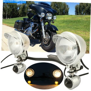 N[p[c Chrome UniversalI[goC̋쓮X|bgtHO^[MCgo[Zbg Chrome Universal Motorcycle Passing Driving Spot Fog Turn Signal Light Bar Set