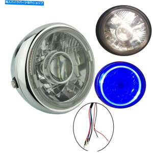 N[p[c ChromeI[goCvWFN^[wbhCgu[GWFACOHI / LOr[ Chrome Motorcycle Projector Headlight Blue Angel Eye Ring Hi/Lo Beam For Harley
