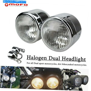 N[p[c _[g̎]Ԏxz҃wbhvW /uPbĝ߂̃N_ufAwbhCg Chrome Double Dual Headlight For Dirt Naked Bike Dominator Head Lamp w/Bracket