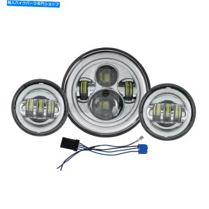 N[p[c 100W 7 "LEDvWFN^[̃wbhCg+ʉߏƖ̂߂ɃtBbgn[[c[ON 100W 7" LED Projector Headlight + Passing Lights Fit for Harley Touring Chrome