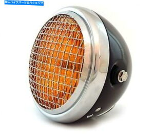 N[p[c 6.5 "TCh}EgnQI[goCwbhCgW /O - ubNN[Ao[ 6.5" Side Mount Halogen Motorcycle Headlight w/ Grill - Gloss Black Chrome Amber
