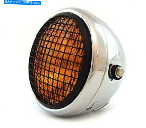 N[p[c 6.5 "TCh}EgnQI[goCwbhCgW /O - N}bgubNAo[ 6.5" Side Mount Halogen Motorcycle Headlight w/ Grill - Chrome Matte Black Amber