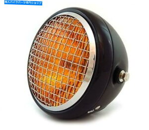 N[p[c 6.5 "nQI[goC̃wbhCgWO - }bgubNOXubNN[Ao[ 6.5" Halogen Motorcycle Headlight w Grill - Matte Black Gloss Black Chrome Amber