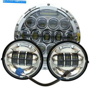 N[p[c 7 "C`NLEDvWFN^[[^[wbhCg+c[Ô߂̏ƖCg 7" Inch Chrome LED Projector Motor Headlight + Passing Lights For Touring