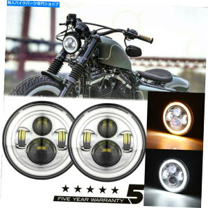 �N���[���p�[�c Harley Davidson Touring�̂��߂�2�{7 LED�w�b�h���C�gDRL�N���������v 2x 7 LED Headlight DRL Chrome Lamp for Harley Davidson Touring�y���s�A���i�z