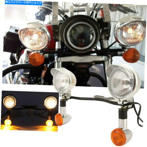 N[p[c n[[̂߂̃^[VOiX|bgtHOvCgo[Lbgʉ߂NI[goC̉^] Chrome Motorcycle Driving Passing Turn Signal Spot Fog Lights Bar Kit For Harley