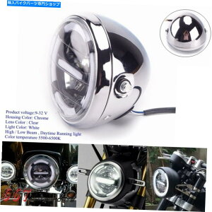 N[p[c 7 "n[[JtF[T[pEhI[goCLEDwbhCgDRLvTCh}Eg 7" Round Motorcycle LED Headlight DRL Lamp Side Mount for Harley Cafe Racer
