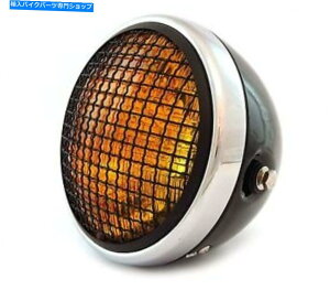 N[p[c 7 "TCh}EgI[goCwbhCgW /O - ubNN[}bg - ߐF 7" Side Mount Motorcycle Headlight w/ Grill - Gloss Black Chrome Matte - Amber