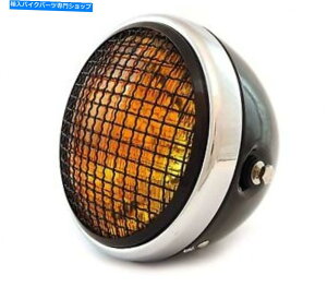 N[p[c 7 "TCh}EgI[goCwbhCgW /O - ubN - N - ߐF 7" Side Mount Motorcycle Headlight w/ Grill - Gloss Black - Chrome - Amber