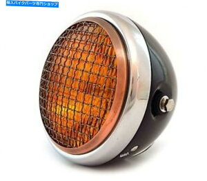 N[p[c 6.5 "nQI[goCwbhCgW /O - ubNN[uYIW 6.5" Halogen Motorcycle Headlight w/ Grill - Gloss Black Chrome Bronze Amber