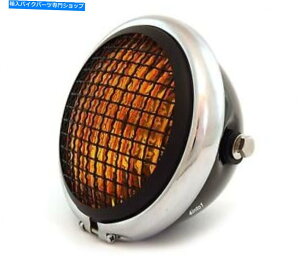 N[p[c 5.75 "nQI[goCwbhCgW /O - ubN - NubN - Ao[ 5.75" Halogen Motorcycle Headlight w/ Grill - Gloss Black - Chrome Black - Amber