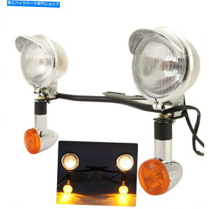 N[p[c ChromeI[goC̋쓮ʉ߃^[VOiX|bgtHOCgo[}EgLbgZbg Chrome Motorcycle Driving Passing Turn Signals Spot Fog Light Bar Mounts Kit Set