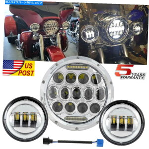 N[p[c 7uDRL LEDwbhCg+ 4.5v胔JVN 500 750̃tHOvn 7" DRL LED Headlight + 4.5" Passing Fog Light For Kawasaki Vulcan VN 500 750