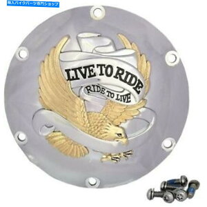 �N���[���p�[�c Harley Sportster 04-20�p�C�[�O���N���[�����S�[���h�_�[�r�[�J�o�[�ɏ�� Live to Ride Eagle Chrome & Gold Derby Cover for Harley Sportster 04-20�y���s�A���i�z