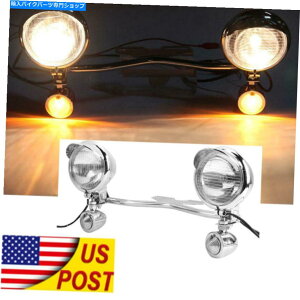 N[p[c Chrome UniversalI[goCʉߋ쓮X|bg^[MCgo[ Chrome Universal Motorcycle Passing Driving Spot Fog Turn Signal Light Bar